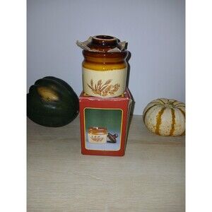 Stoneware Container With Lid & Wheat Design Made In Taiwan New With Box Vintage